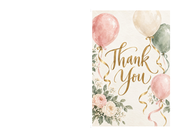 Preview of Printable Balloons Thank You Card